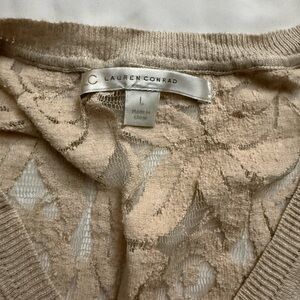 LC Lauren Conrad Beige Lace Knit Top